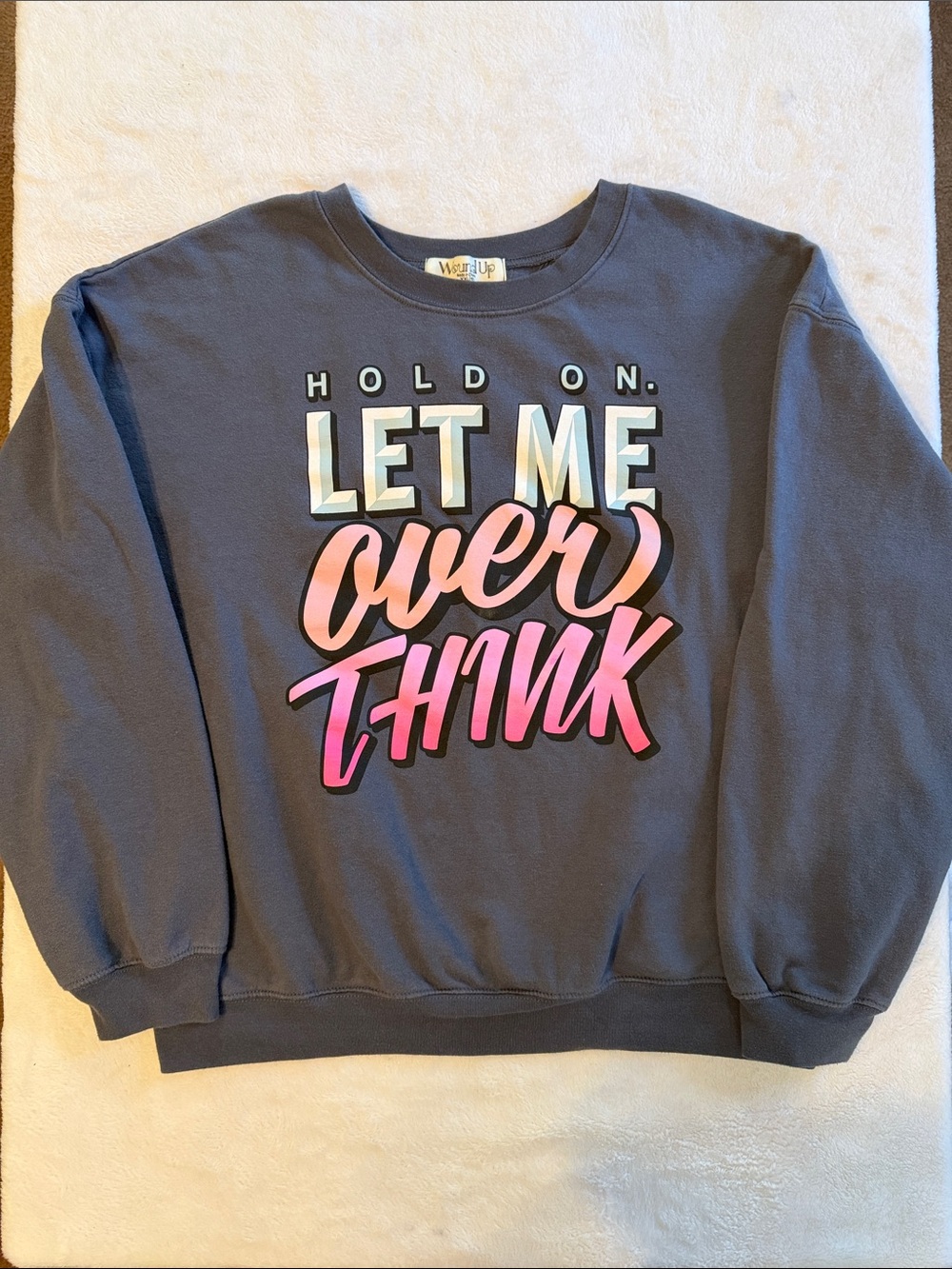 Wound Up Charcoal Crewneck Sweatshirt with Pink Gradient Graphic